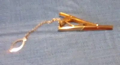 Vintage 24K GF Gold Filled Tie Bar Clasp Tie Tack Chain Spark Reddish Insert. • $4