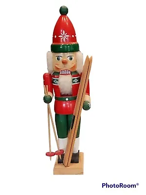 Vtg Erzgebirgische Volkskunst Germany Hand Made Wooden Nutcracker Skier 15  • $84