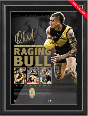 $395 • Buy Richmond Tigers Raging Bull Dustin Martin Signed Framed Jack Dyer Medal Print