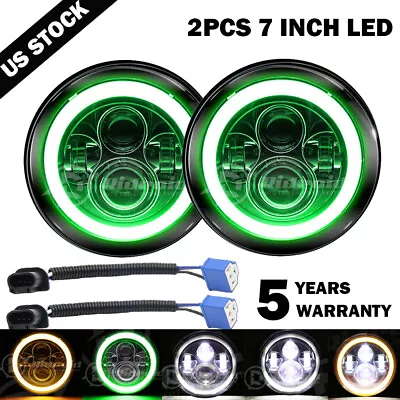 Pair 7  Inch Round LED Headlights Hi/Lo Green DRL DOT Fit Chevy Truck Camaro C10 • $39.99