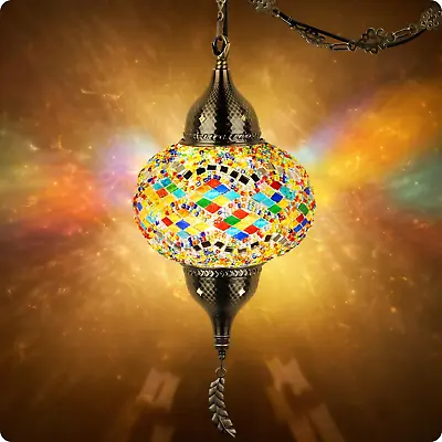 Turkish Moroccan Pendant Hanging Ceiling Light W/ 15' Cord Tiffany Style Mosaic • $59.99