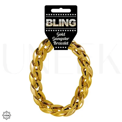 BLING Thick Gold Bracelet Gangster Rapper Hip-Hop Costume Halloween Fancy Dress • £3.04