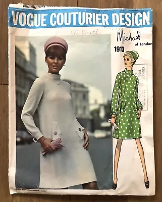 Vogue Couturier Design Michael Of London 1913 Sz 14 Pattern Label Mod Dress 1970 • $17.50