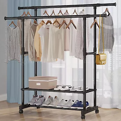 Heavy Duty Commercial Clothing Garment Rack Rolling Collapsible Chrome US • $32.39