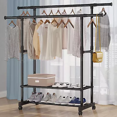 Heavy Duty Rolling Clothes Garment Rack Clothing Rack Adjustable Height W/Wheels • $32.99