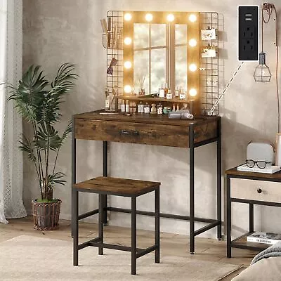 Makeup Vanity Desk Set With LED Lights And Mirror 33  W Makeup Table With Dr... • $207.91