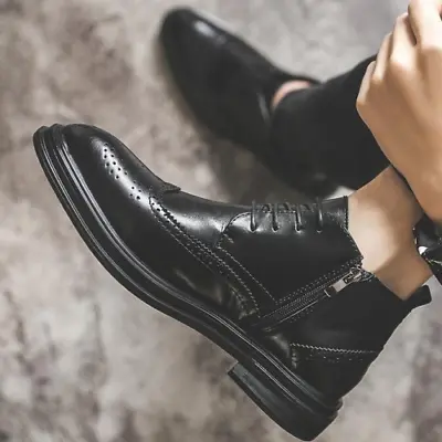 Mens Brogue Casual Ankle Boots Wing Tip High Top Shoes Dress Formal Oxfords Prom • $41.39