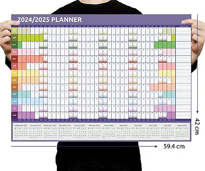 2024 - 2025 A2 Academic Mid Year Wall Planner Calendar  Home Office Work Rainbow • £3.69