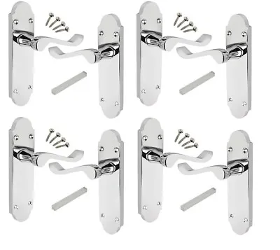 Polished Chrome Door Handles Pack Of 4 (pairs) Shaped Scroll 168mm X 42mm • £24.99