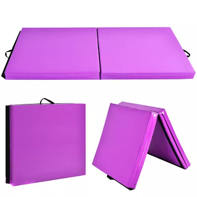 Gymax 6'x2' Gymnastic Yoga Mat Folding Exercise Aerobics Stretch W/Handle Purple • $52.99