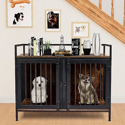 Double Door Dog Crate With Divider Heavy Duty Dog Kennel Pet Crate End Table • $156.39