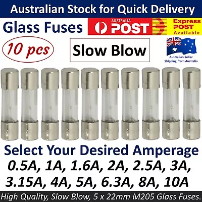 $4.95 • Buy 10Pcs M205 Glass Fuse 5mm X 20mm Slow Blow 250V / Select From 0.5A To 10A  Amp