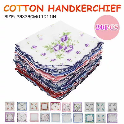 20PCS Women Vintage Floral Flowers Handkerchief 100% Cotton Square Hanky Ladies • $11.98