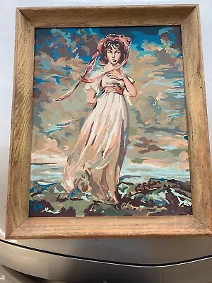 Vintage Paint By Number French Blue Boy And Pinky Wood Framed Art 23”x18”. • $79.99