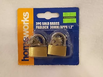 Homeworks 2pc Brass Padlocks 30mm/1.2  - Mini Locks For Luggage Jewely Boxes • $9.99