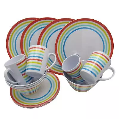 Caravan Camping Melamine Dinner Set 16pc (Picnic BBQ Outdoor Dining Rainbow) • £26.85