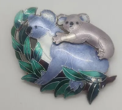 Vintage Zarah Sterling Silver 925 Enamel Koala Bear & Joey Brooch Pin • $49.50