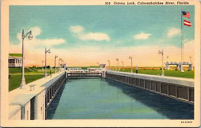Moore Haven Florida FL Ortona Lock Caloosahatchee River Postcard Ca 1940 • $5.75