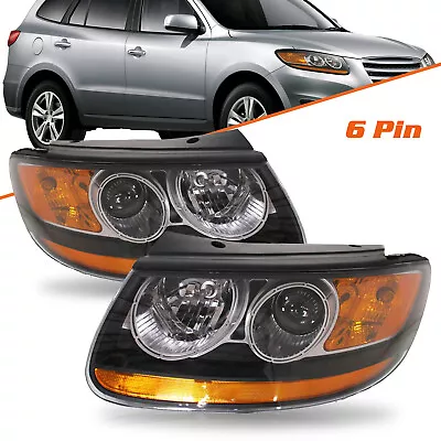 For 2007-2012 Hyundai Santa Fe Halogen 6pin Headlights Black OEM Headlamps L+R • $158.69