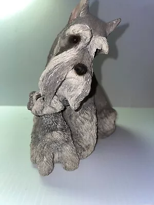 Vintage Sandra Brue Sandicast Schnauzer Dog Sandstone 9  Sculpture Signed 1982 • $11