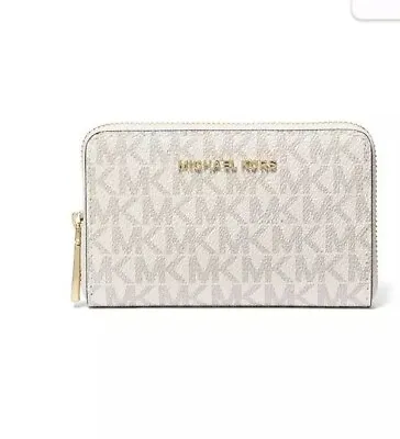 New W Tags & Box Michael Kors Small Card Case Wallet Vanilla Cream Zip Around • $64.99