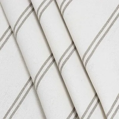 Toulouse Stripe Double Width Fabric Taupe | Ticking | Grain Sack Style Curtains • £1.79