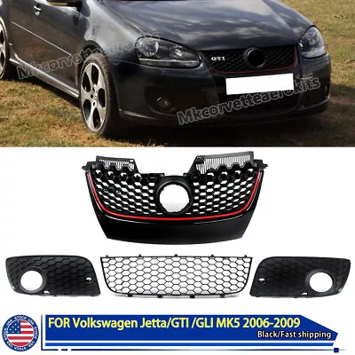Front Upper Lower Grille Grill For 06-09 VW Golf Jetta MK5 GTI Look W/ Red Trim • $79.78