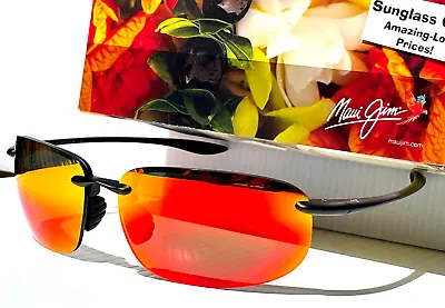 NEW Maui Jim HOOKIPA XL Matte Black POLARIZED Lava Ruby Lens Sunglass RM456-02A • $198.86