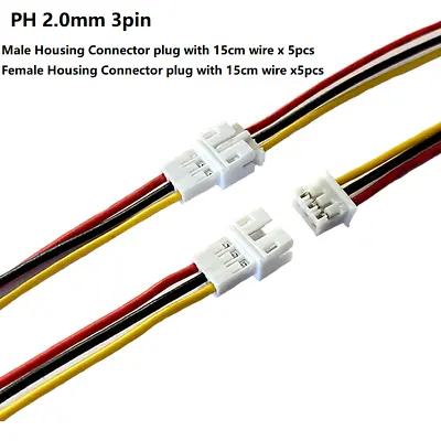 5 Sets JST PH 2.0mm 2/3/4/5/6 Pin Male-Female Connector Plug Wires Cables 150mm • £3.11