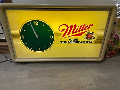 Vintage Miller Beer Lighted Clock Sign Made Thge American Way 1984 Working USA • $199.99