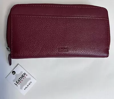 New MUNDI Genuine Leather Zip Around Red Wallet Clutch NWT $54 • $16