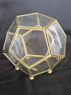 Vintage Glass Brass Trinket Display Box Geodesic Polyhedron Terrarium • $22.99