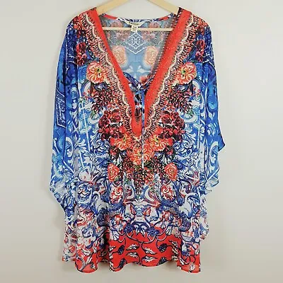 [ BEME ] Womens Embellished Patterned Kaftan Top | Size S / M Or AU 18 / 20 • $55