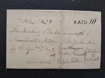 Maine District: York 1810 Stampless Cover STRAIGHT LINE CANCEL Political Letter • $275