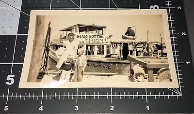 1949 Miami FL Florida Glass Bottom Boat Tour MERMAID Sign Vintage Snapshot PHOTO • $14.95