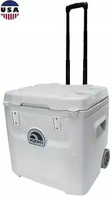 52 Quart 5-Day Marine Ice Chest Cooler W/Wheels & Cup Holders Lockable Lid White • $93.11