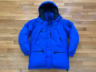 Mountain Hardwear Goose Down Blue Long Full Zip Snap Front Coat Mens Sz S • $79.99