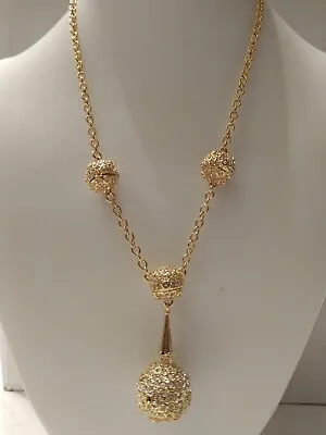 Dazzling Gold Over Bronze Round Crystal Ball Y-Drop Necklace 18  Chain • $10