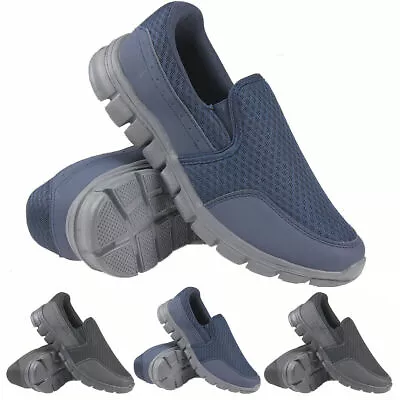 Mens Slip On Wide Fit Memory Foam Casual Walking Gym Sports Trainers Shoes Size • £12.95