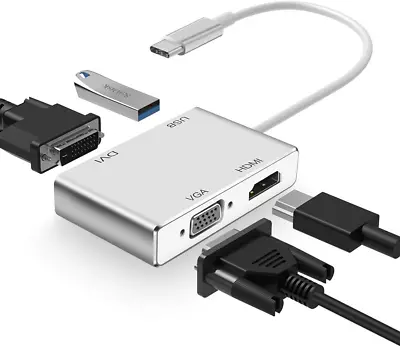 USB C To HDMI DVI VGA Adapter - 4-in-1 Multi-Display Video Converter Hub • $29.77