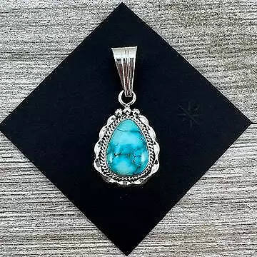 Kingman Turquoise Pendant #5 Samuel Yellowhair Navajo Sterling Silver • $72