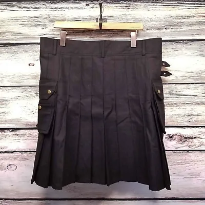 $60 • Buy Modern Kilts Utility Kilt Size 42 Black Flat Front Pleated Back