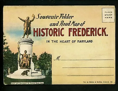 Postcard Folder Maryland MD Frederick Map Historic Scott Key Barbara Fritchie • $6.99