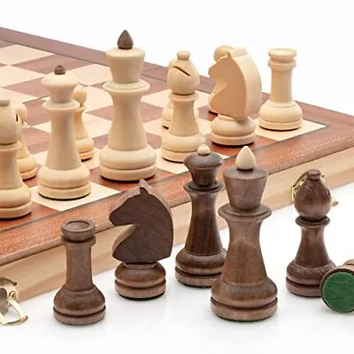  15 Inch Travel Wooden Folding Chess Set W/ 3 Inch Kh Chess Mahogany Inlay • $31.63