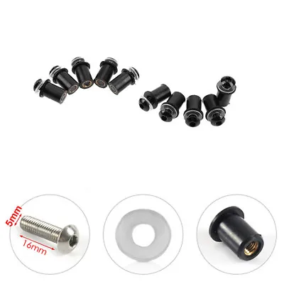 New 10pcs 5mm M5 Motorcycle Windshield Fairing Bolts Screws Nuts Black Aluminum • $11.30