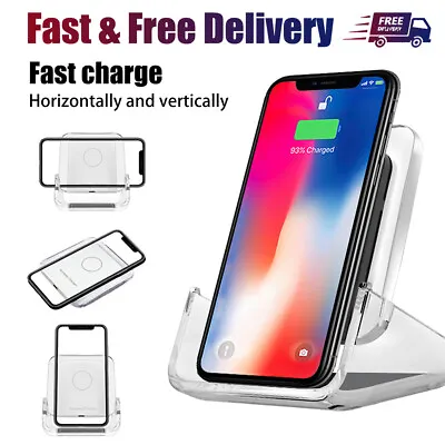 Wireless Fast Charger Stand Qi Charging Station Dock Stand For IPhone 8 XR 11 XS • £10.13