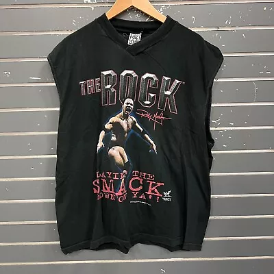 Vtg Savvy Tank Top The Rock WWE  Smack Down On Ya  Black Mens • $24.99