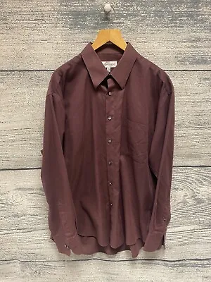 YSL Yves Saint Laurent Mens Cotton Burgundy Long Sleeve Shirt Size Large • £6.99