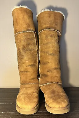 UGG Over The Knee Bailey Button Bomber Boots 3172 Chestnut Size 8 • $350