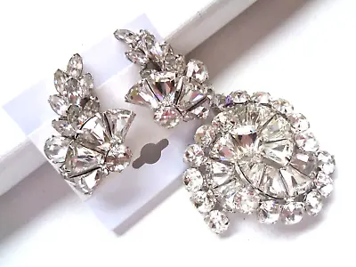 Stunning Vintage Signed Eisenberg Sparkling Rhinestone Brooch & Clip Earring Set • $80